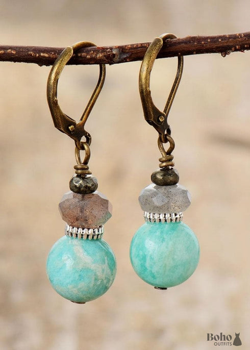 Boho Earrings, Dangle Earrings, Blue Amazonite and Labradorite